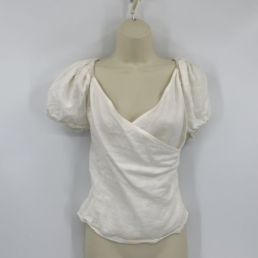 Reformation Framboise linen white blouse elastic smocked off shoulder new 10